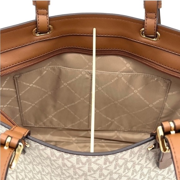 Michael Kors Medium Double Packet Tote Bag Vanilla/Brown - Picture 9 of 12